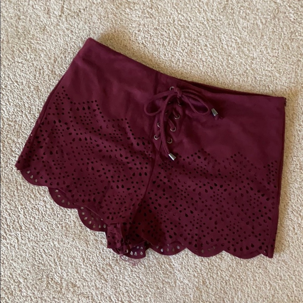 Scalloped hem faux suede shorts